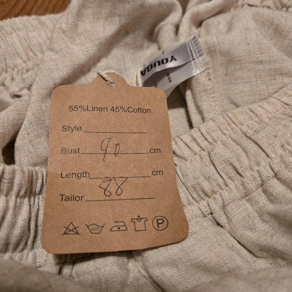 Youga Wide Leg Ankle Pants Cream Beach Casual Classic Boho Linen Cotton XL New - Picture 9 of 16